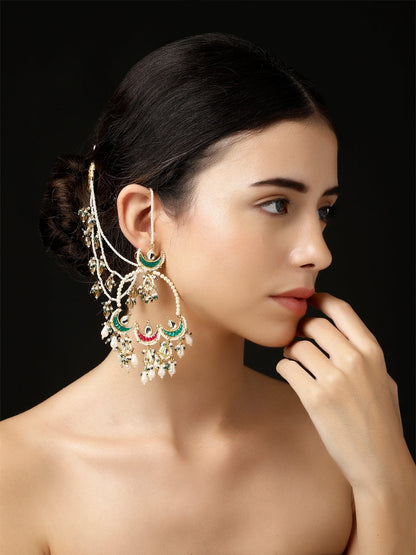 Red and Green Kundan Earring with Kanchain from Dugristyle Ruhaniyat By Dugran