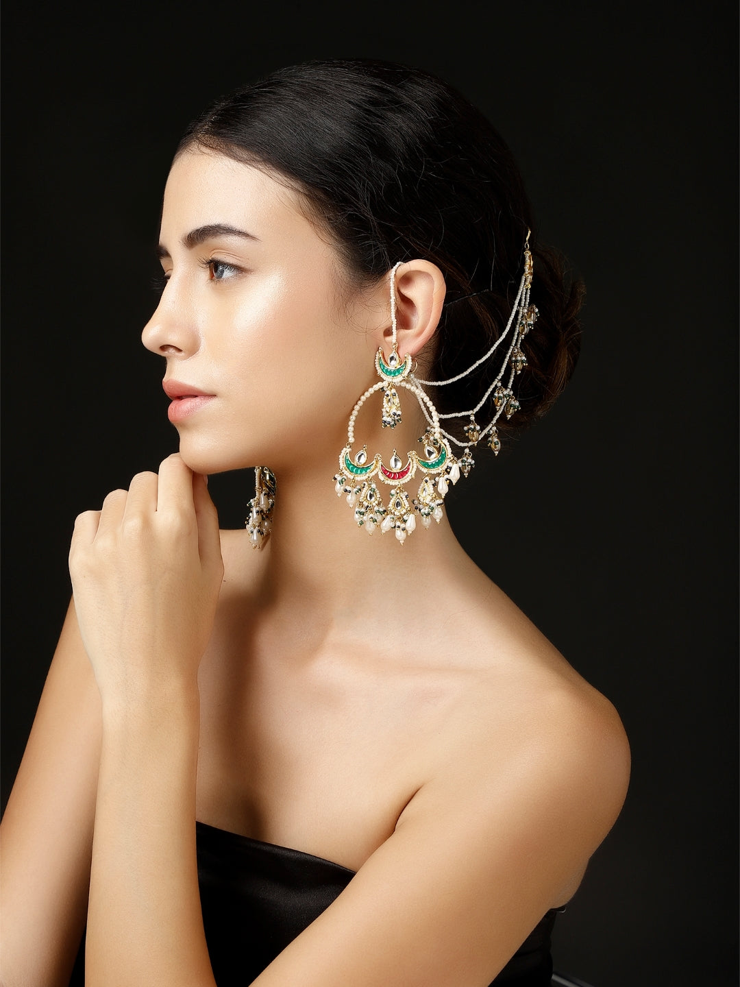 Red and Green Kundan Earring with Kanchain from Dugristyle Ruhaniyat By Dugran