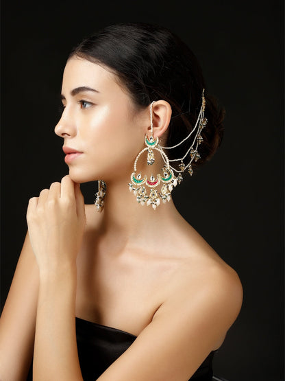 Red and Green Kundan Earring with Kanchain from Dugristyle Ruhaniyat By Dugran