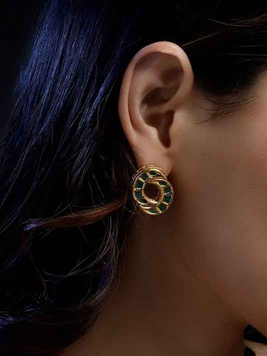 Green and Gold stud shaped Kundan Earring  from Dugristyle Ruhaniyat By Dugran
