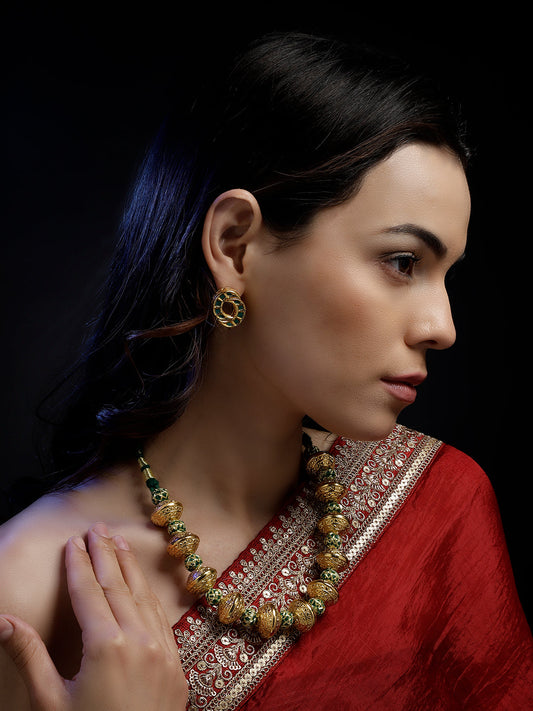 Green and Gold stud shaped Kundan Earring  from Dugristyle Ruhaniyat By Dugran