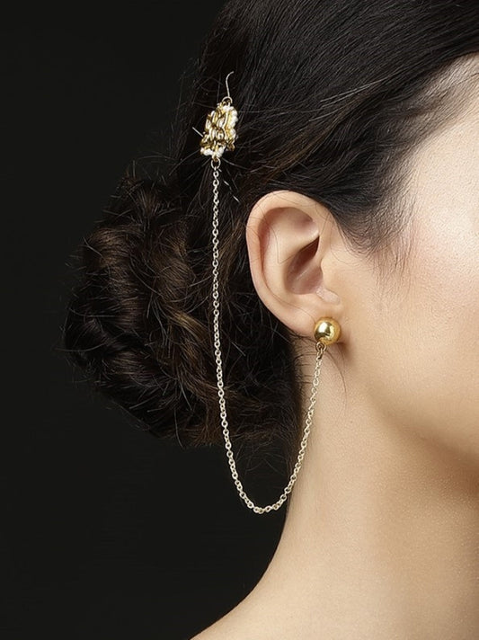 Gold and White Kundan Earring with Kanchain from Dugristyle Ruhaniyat By Dugran