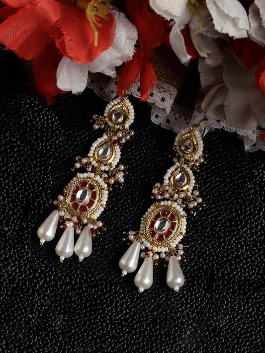 Red and White Kundan Earring with White Drops from Dugristyle Ruhaniyat By Dugran