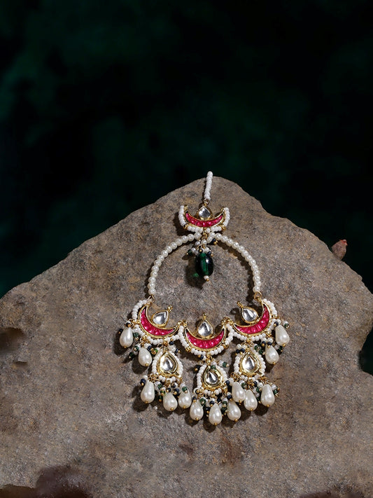 Red and Green Kundan Earring with Kanchain from Dugristyle Ruhaniyat By Dugran
