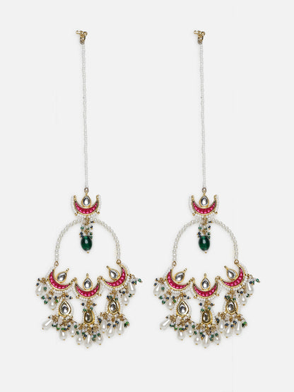Red and Green Kundan Earring with Kanchain from Dugristyle Ruhaniyat By Dugran