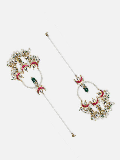 Red and Green Kundan Earring with Kanchain from Dugristyle Ruhaniyat By Dugran
