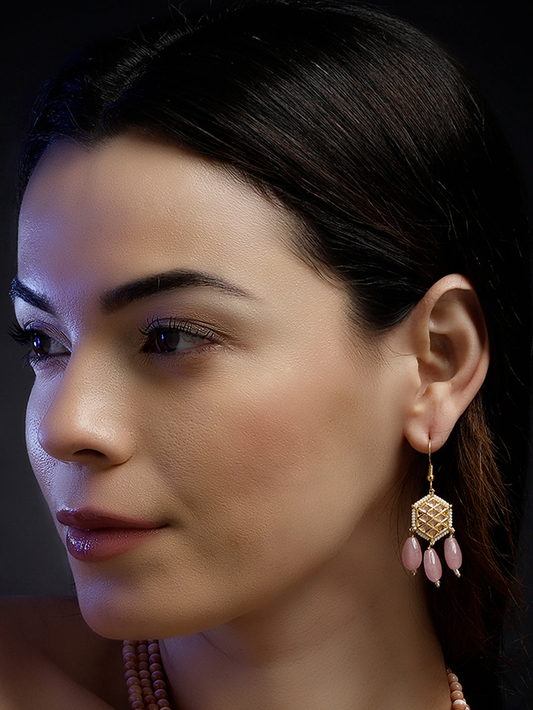 Pink and White Kundan Earring with Pink Drops from Dugristyle Ruhaniyat By Dugran
