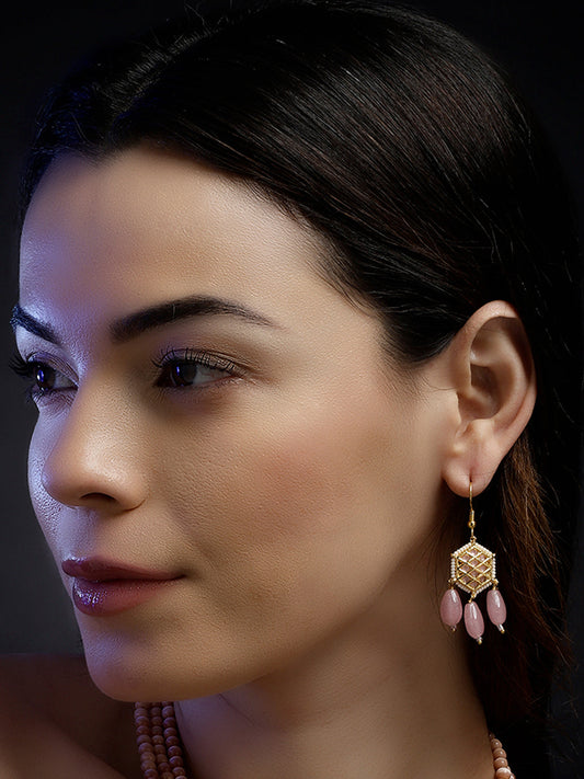 Pink and White Kundan Earring with Pink Drops from Dugristyle Ruhaniyat By Dugran