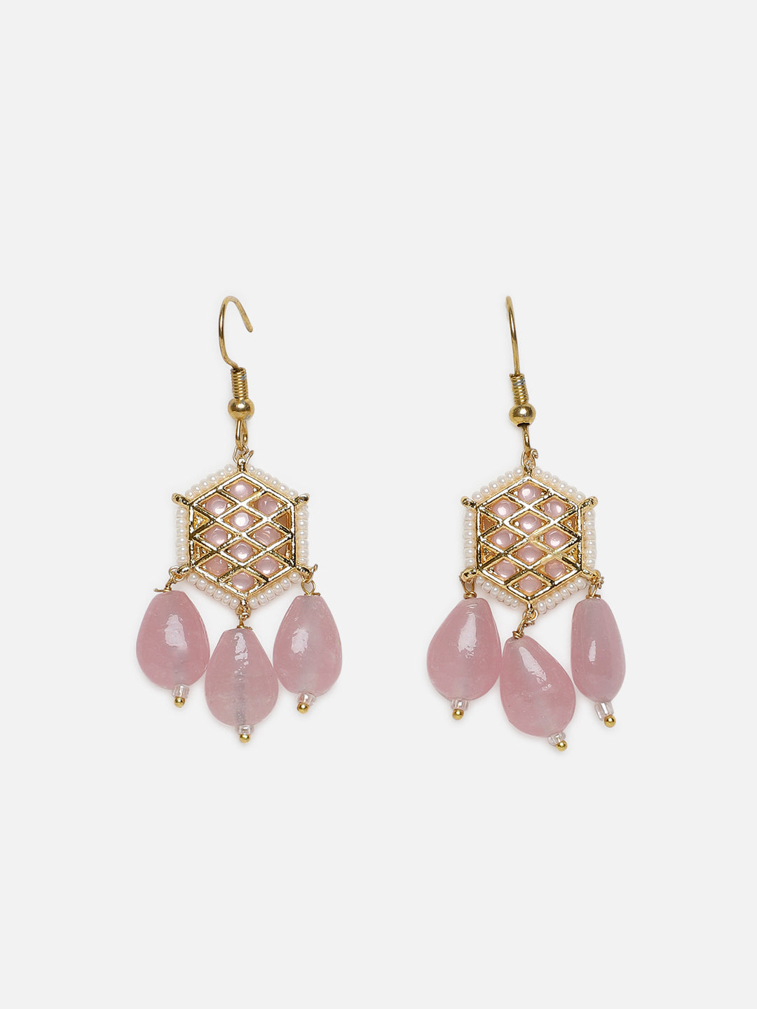 Pink and White Kundan Earring with Pink Drops from Dugristyle Ruhaniyat By Dugran