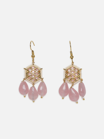 Pink and White Kundan Earring with Pink Drops from Dugristyle Ruhaniyat By Dugran