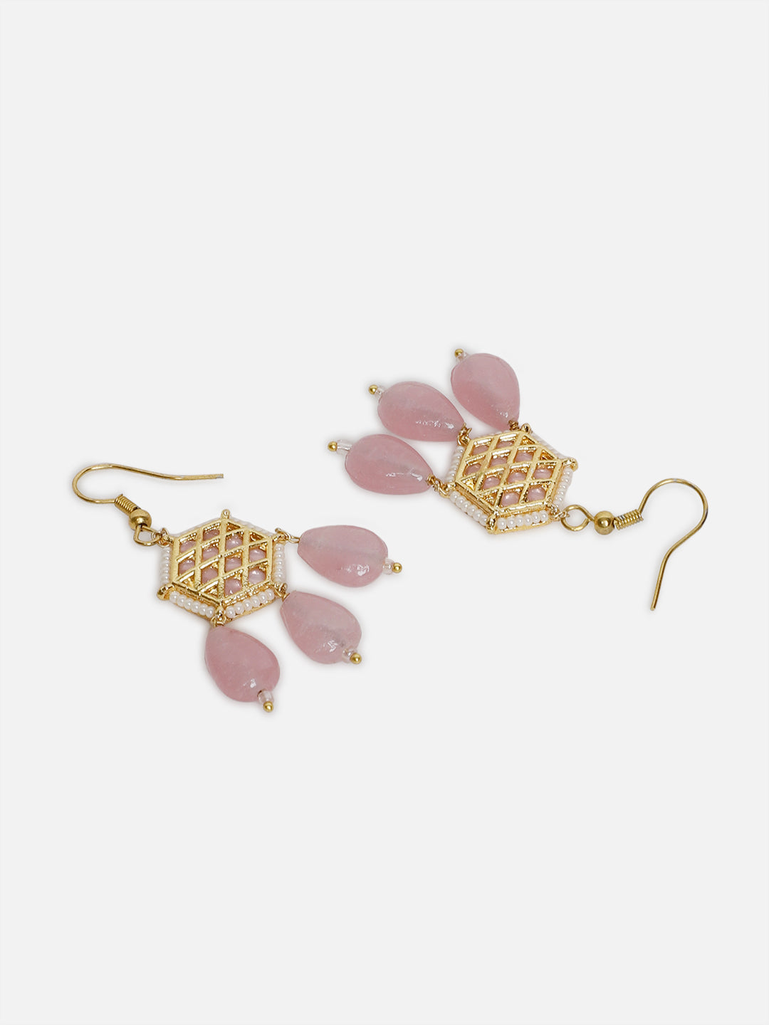 Pink and White Kundan Earring with Pink Drops from Dugristyle Ruhaniyat By Dugran