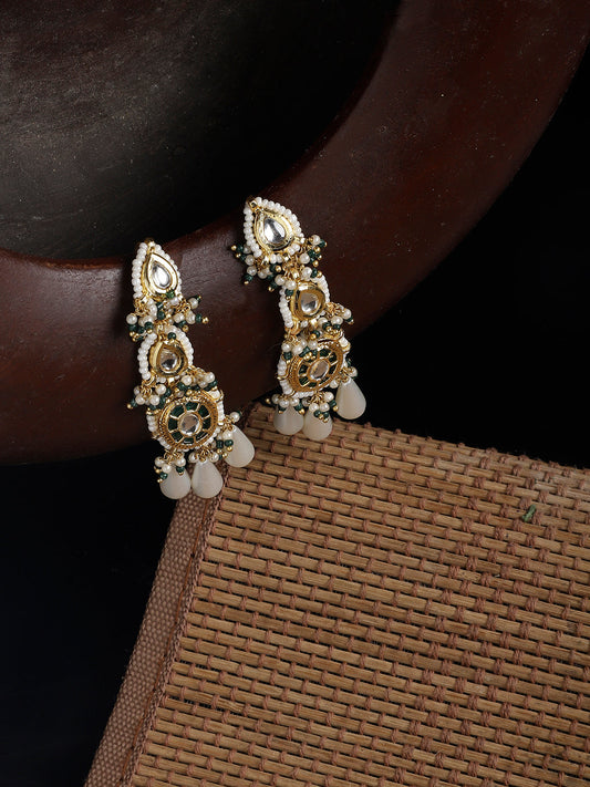 Green and White Kundan Earring with White Drops from Dugristyle Ruhaniyat By Dugran