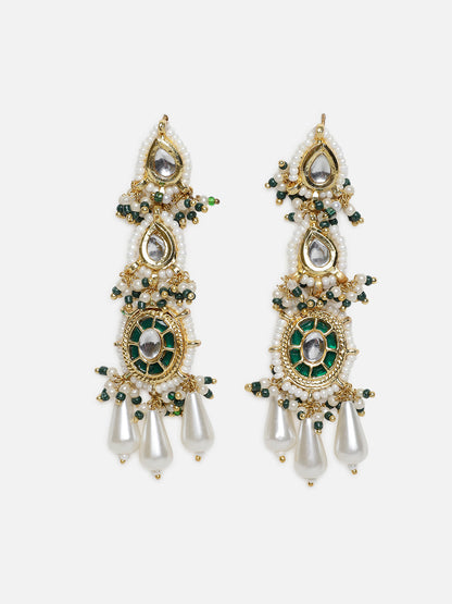 Green and White Kundan Earring with White Drops from Dugristyle Ruhaniyat By Dugran