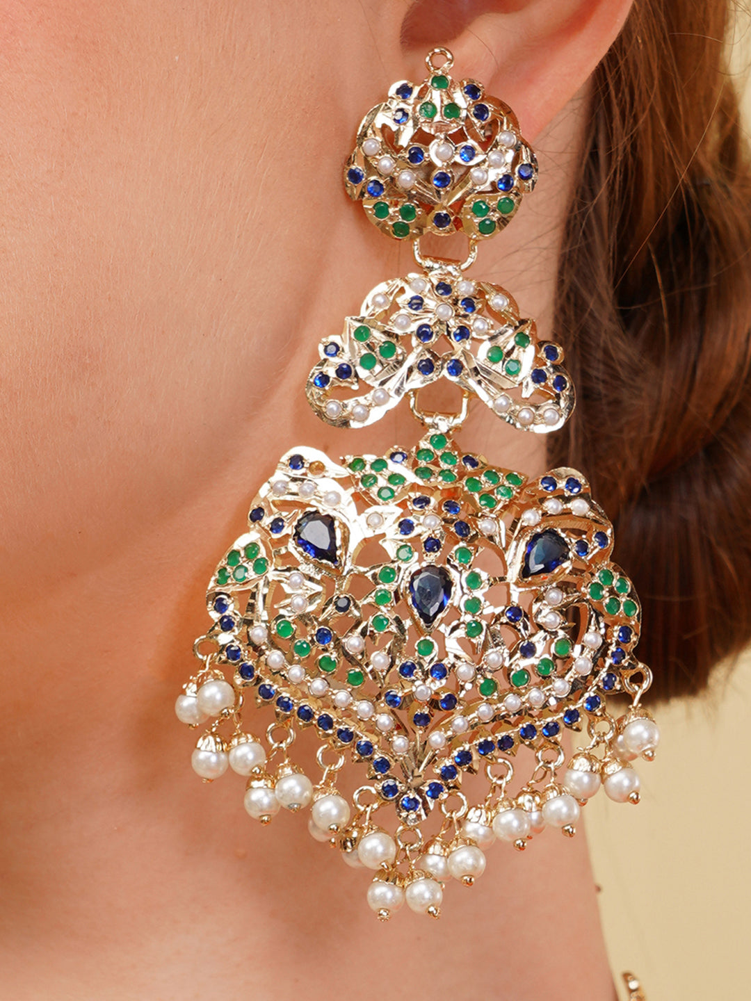Peacock Inspired Colors in Jadau Design  Earring