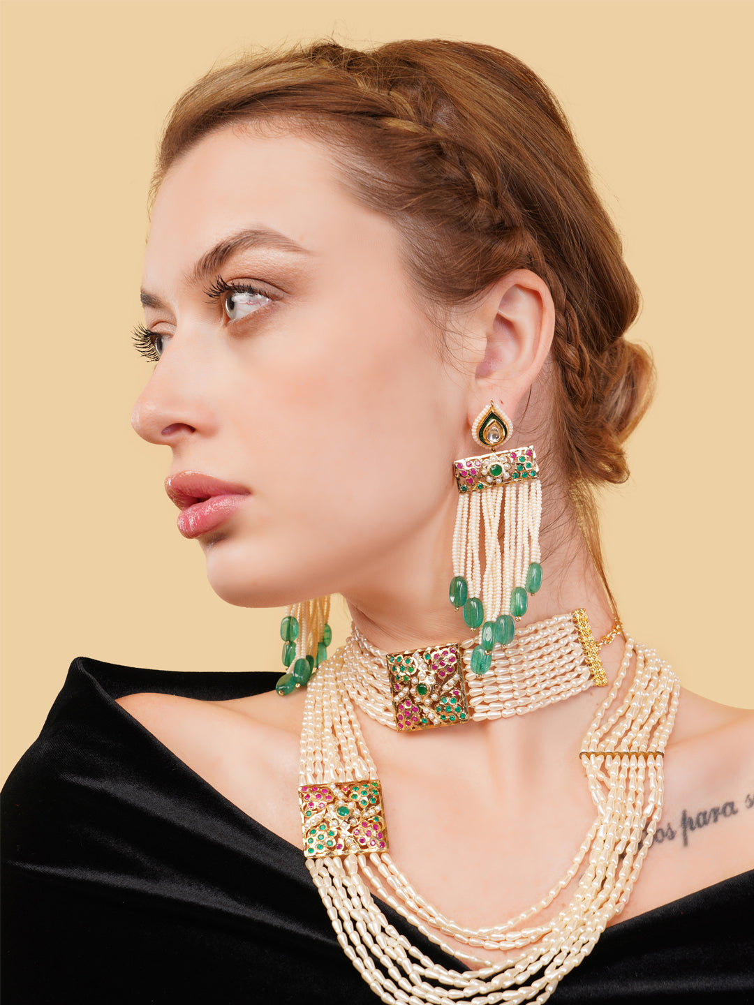 Jadau work earring with meenakari in drop shaped kundan tikra