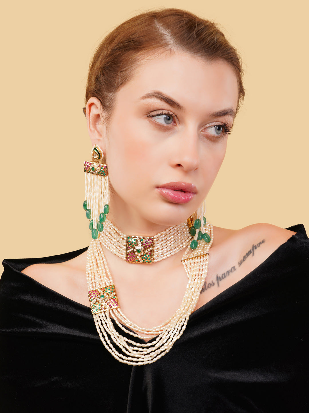 Jadau work earring with meenakari in drop shaped kundan tikra
