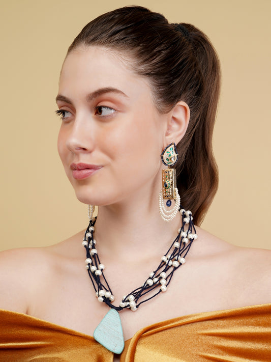 Peacock inspired Colors in jadau work earring with meenakari tikra