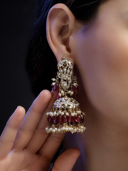 Pink and Gold Jadau Jhumki from Dugristyle Ruhaniyat By Dugran