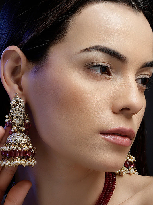 Pink and Gold Jadau Jhumki from Dugristyle Ruhaniyat By Dugran