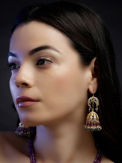 Pink and Green Pure Brass Jhumki from Dugristyle Ruhaniyat By Dugran