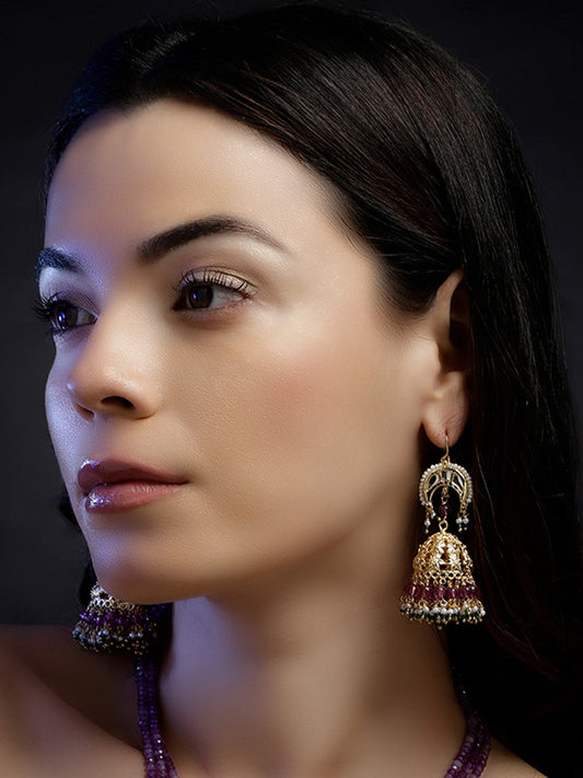 Pink and Green Pure Brass Jhumki from Dugristyle Ruhaniyat By Dugran