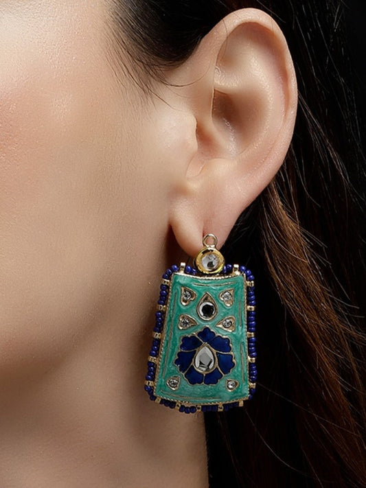 Blue and Gold Meenakari earring with Kundan Work from Dugristyle Ruhaniyat By Dugran