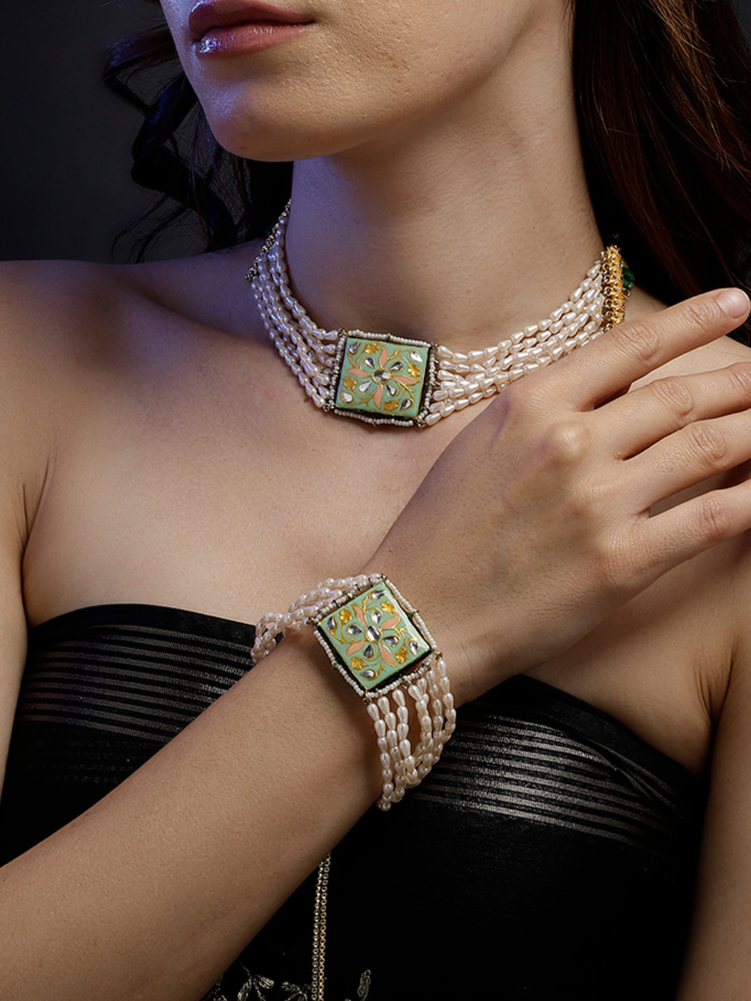 Meenakari bracelet with Pearl Layers