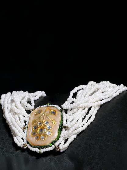 Peach and White Meenakari bracelet with Pearl Layers from Dugristyle Ruhaniyat By Dugran