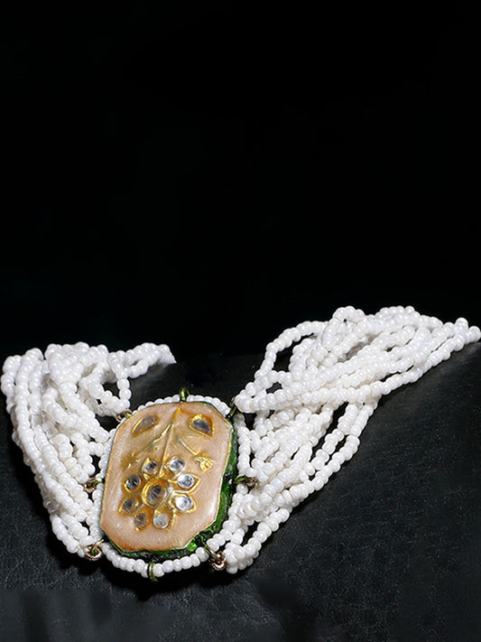 Peach and White Meenakari bracelet with Pearl Layers from Dugristyle Ruhaniyat By Dugran