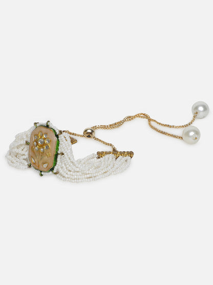 Peach and White Meenakari bracelet with Pearl Layers from Dugristyle Ruhaniyat By Dugran