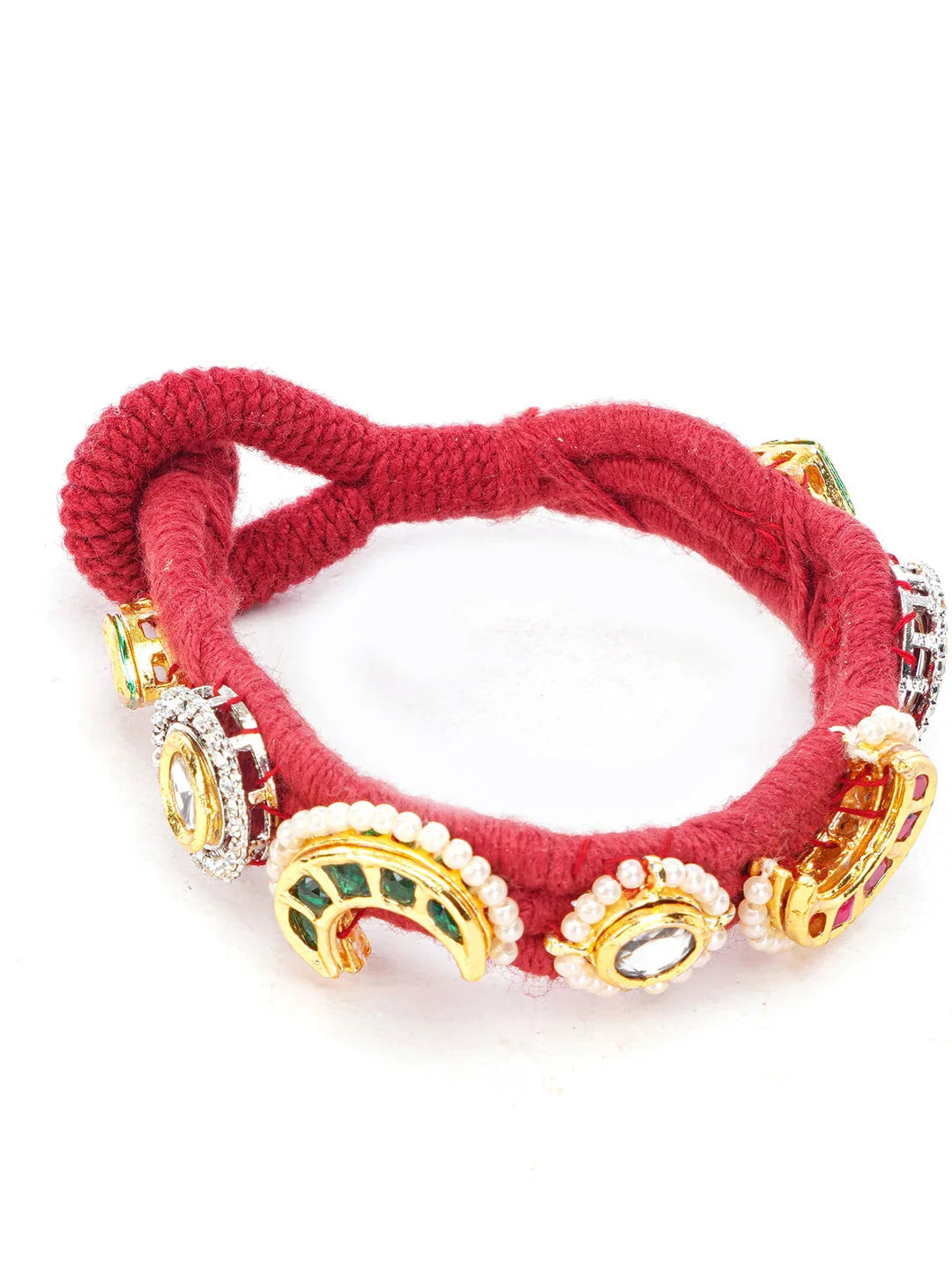 Red and Green Handmade Thread Bracelet with Multi Color Kundan work from Dugristyle Ruhaniyat By Dugran