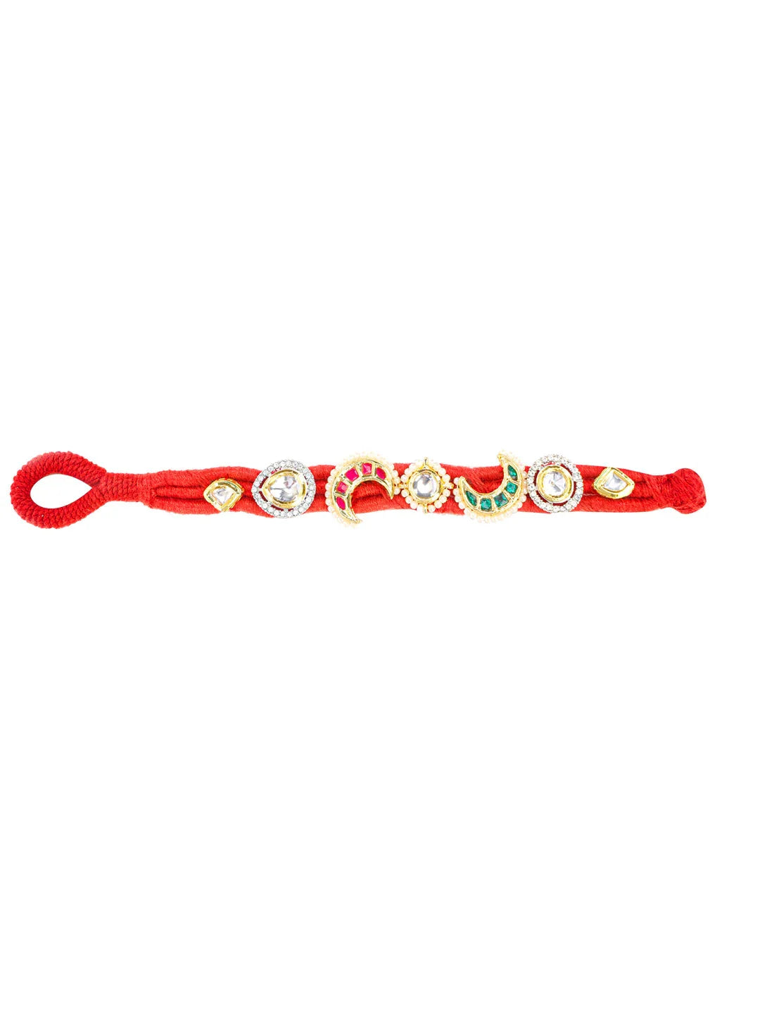 Red and Green Handmade Thread Bracelet with Multi Color Kundan work from Dugristyle Ruhaniyat By Dugran