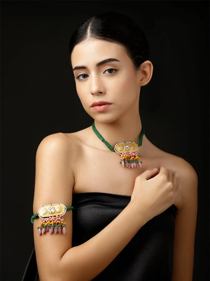 Green and Pink Meenakari Bajuband with adjustable Dori from Dugristyle Ruhaniyat By Dugran