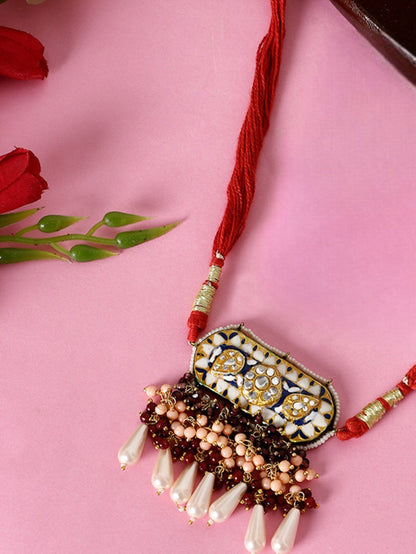 Red and Blue Meenakari Bajuband with adjustable Dori from Dugristyle Ruhaniyat By Dugran