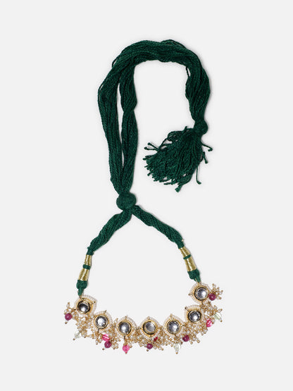 Green and Pink Kundan Bajuband with Adjustable Dori from Dugristyle Ruhaniyat By Dugran