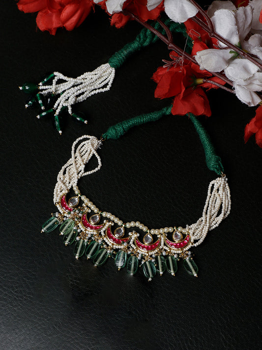 Green and Red Kundan Bajuband with Designer Adjustable Dori from Dugristyle Ruhaniyat By Dugran