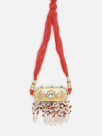 Red and Peach Meenakari Bajuband with adjustable Dori from Dugristyle Ruhaniyat By Dugran