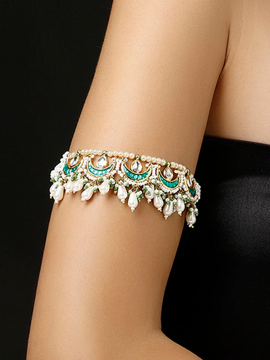 Green and White Kundan Bajuband with Designer Adjustable Dori from Dugristyle Ruhaniyat By Dugran