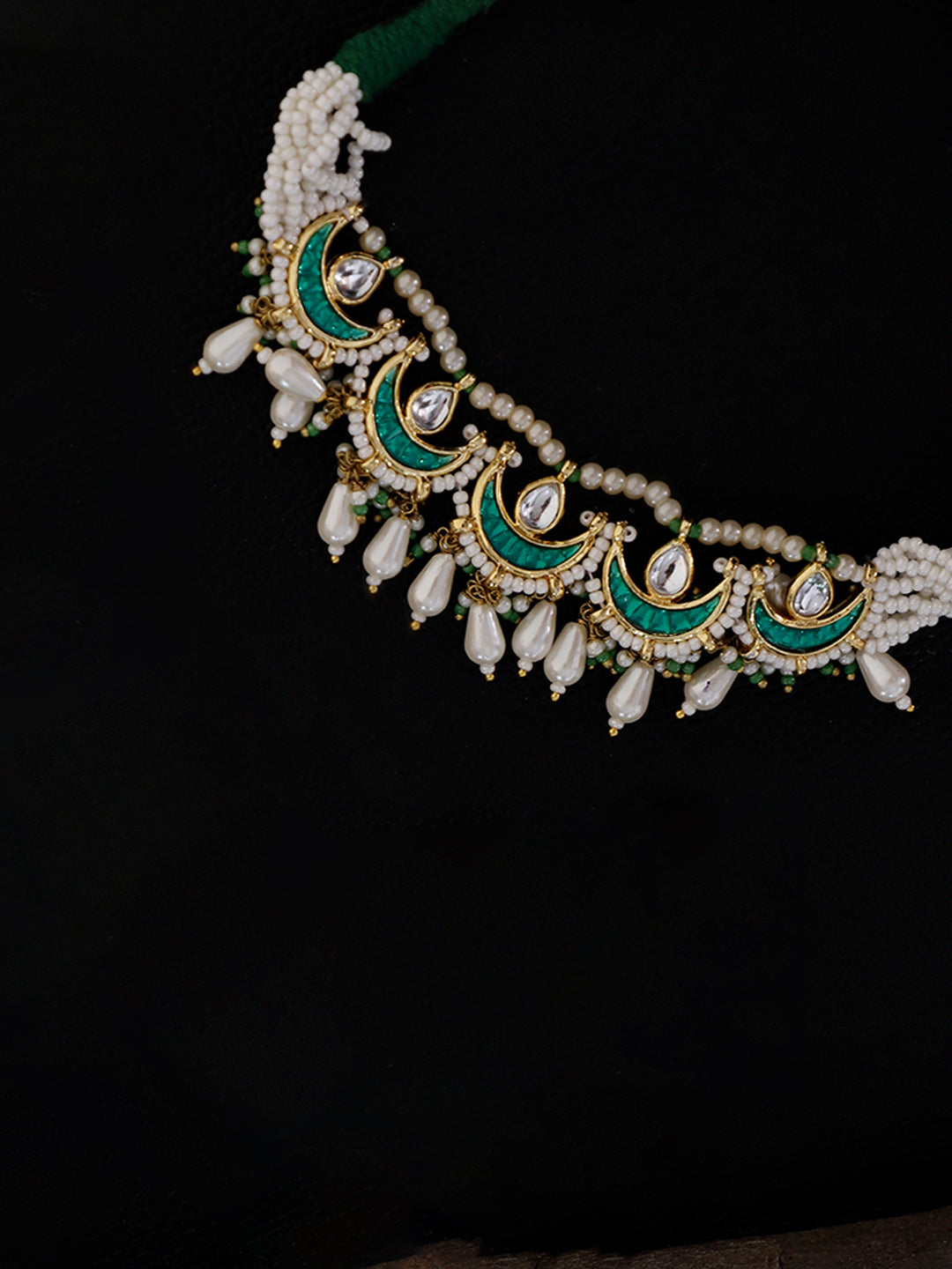 Green and White Kundan Bajuband with Designer Adjustable Dori from Dugristyle Ruhaniyat By Dugran
