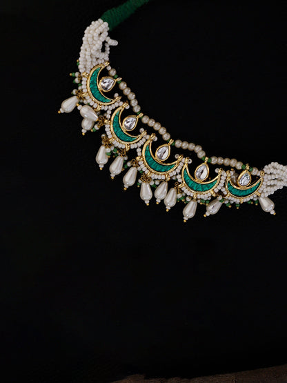 Green and White Kundan Bajuband with Designer Adjustable Dori from Dugristyle Ruhaniyat By Dugran