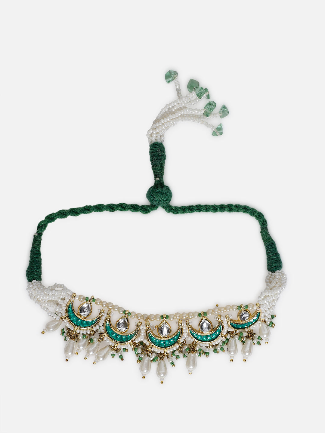 Green and White Kundan Bajuband with Designer Adjustable Dori from Dugristyle Ruhaniyat By Dugran