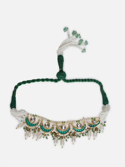 Green and White Kundan Bajuband with Designer Adjustable Dori from Dugristyle Ruhaniyat By Dugran