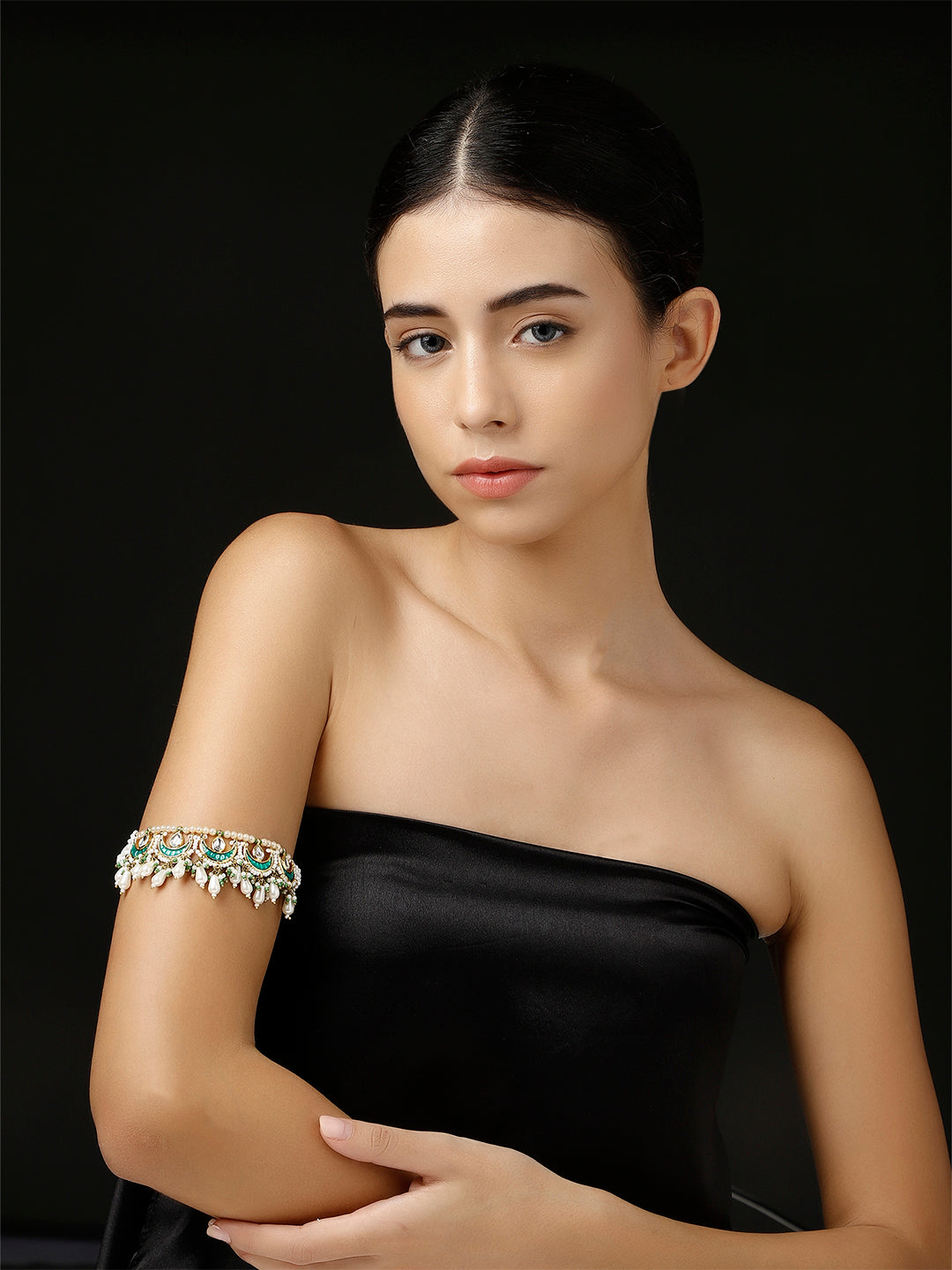 Green and White Kundan Bajuband with Designer Adjustable Dori from Dugristyle Ruhaniyat By Dugran