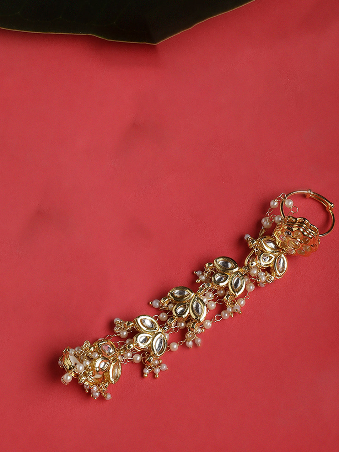Gold and White Kundan Hathphool with Ring and pearls chain from Dugristyle Ruhaniyat By Dugran