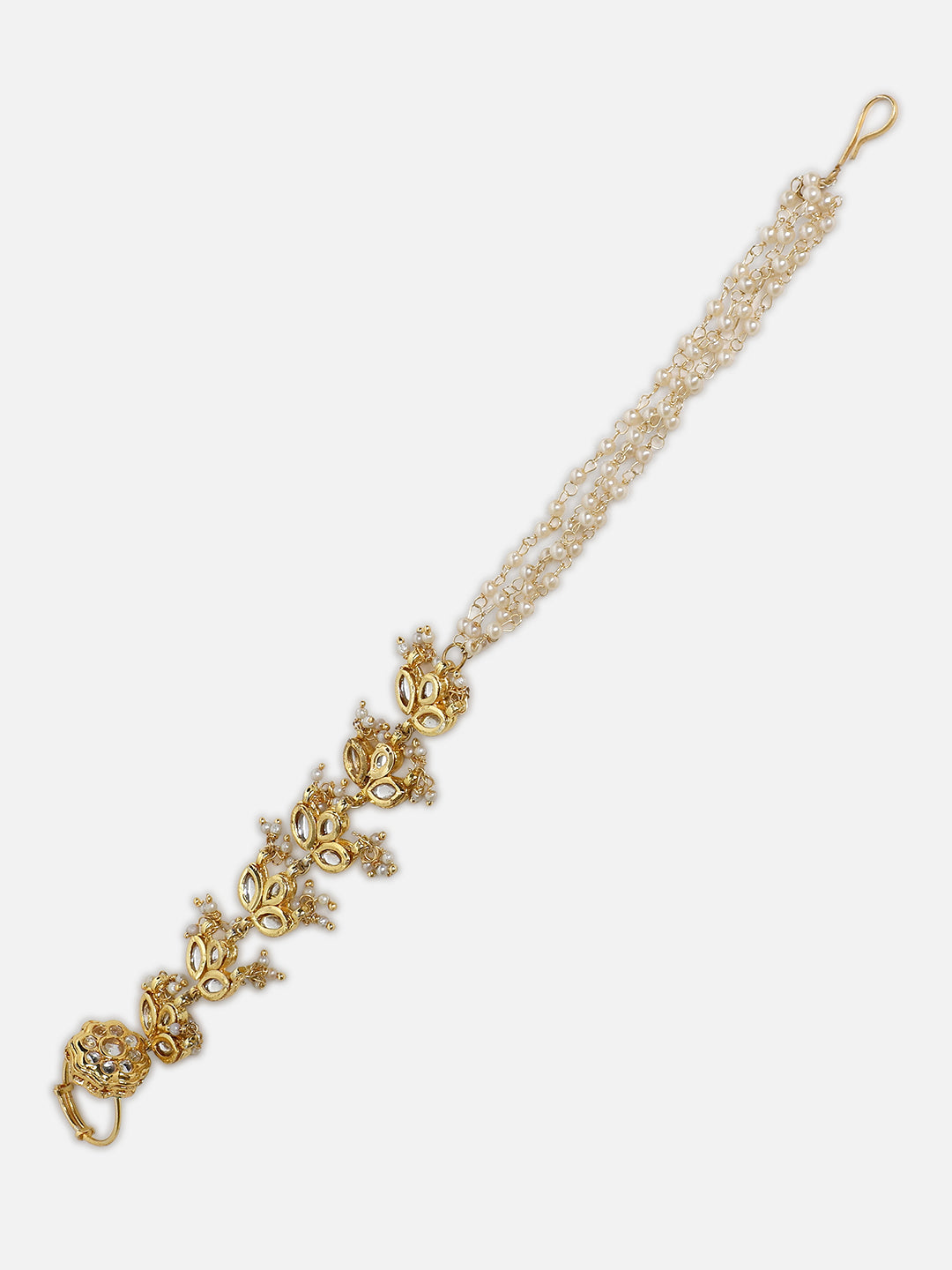 Gold and White Kundan Hathphool with Ring and pearls chain from Dugristyle Ruhaniyat By Dugran