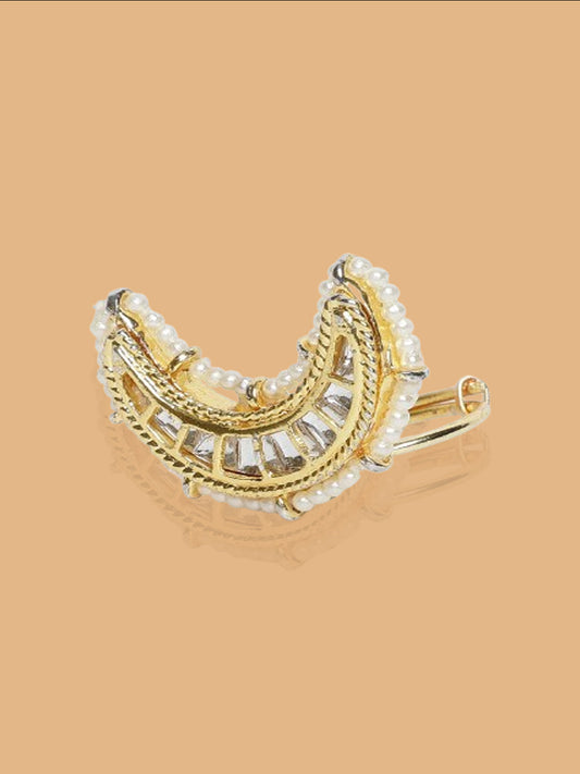 Gold and White Chand Shaped Kundan Rings from Dugristyle Ruhaniyat By Dugran