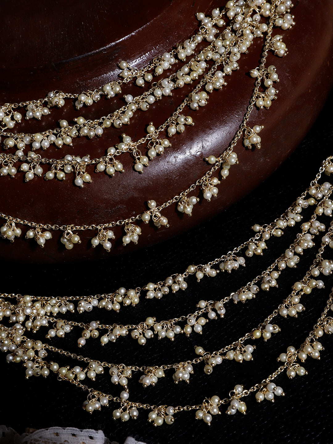 Gold and White Kundan  Kanchain with Multilayer Pearl Strings from Dugristyle Ruhaniyat By Dugran