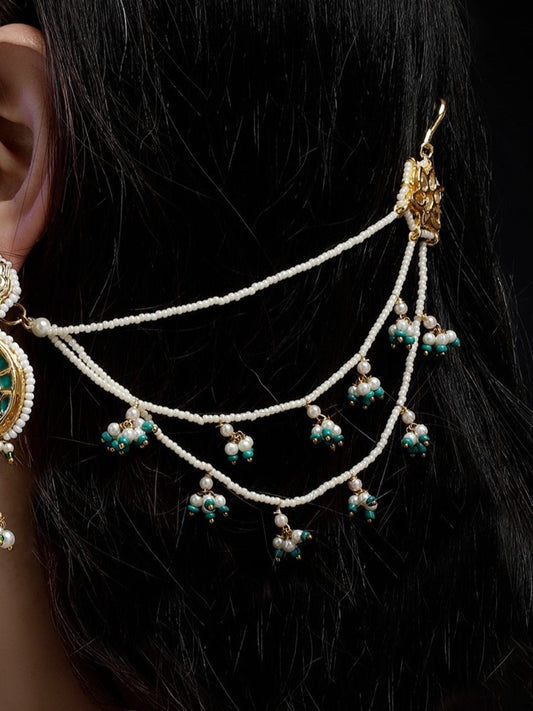Blue and Gold Kundan  Kanchain with Multilayer Pearl Strings from Dugristyle Ruhaniyat By Dugran