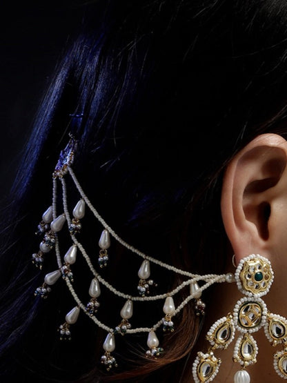 Red and Green Kundan  Kanchain with Multilayer Pearl Strings from Dugristyle Ruhaniyat By Dugran