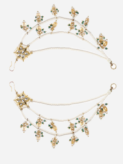 Peach and Green Kundan  Kanchain with Multilayer Pearl Strings from Dugristyle Ruhaniyat By Dugran